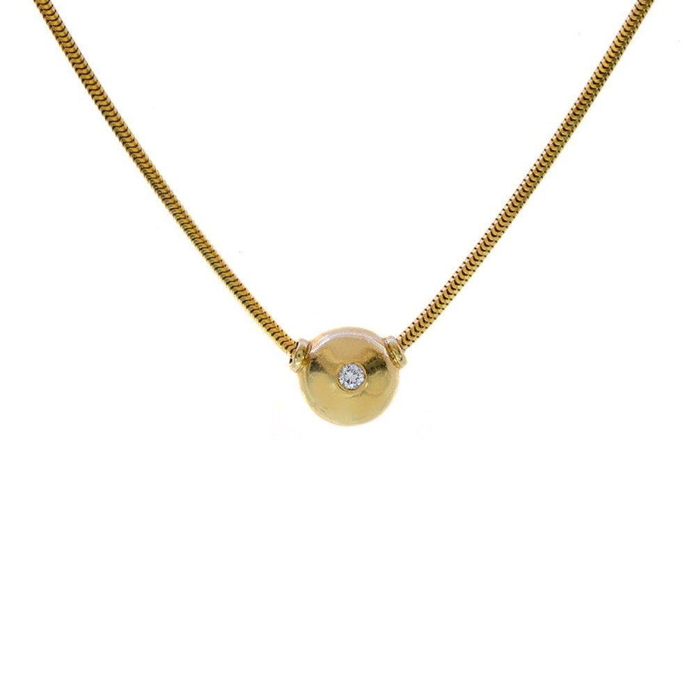 0.05 Ct. tw. Bezel Set Round Diamond Pendant Chain 14K Gold Necklace